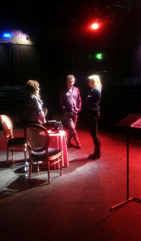Rehearsing and sound checking with Fenella Fielding