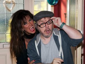 Clarissa taking a bite out of director's neck Jason Read of Robo Films